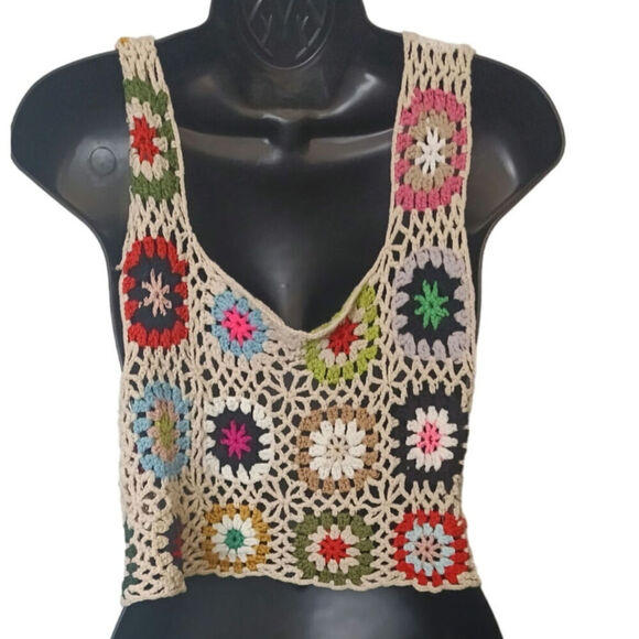 Crochet Loose Knit Top Beige OS - Picture 3 of 4